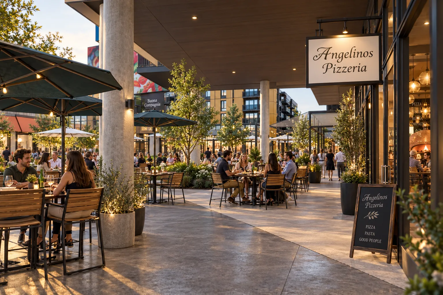 Concept rendering of Suite B4: a covered corner patio